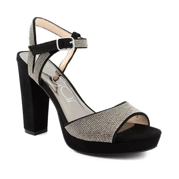 Sugar Women's Prisila Microsuede Rhinestone High Heel Sandals, Black Size 7.5M - Picture 1 of 5